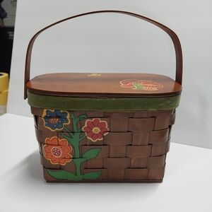 Floral Woven Basket with Handle